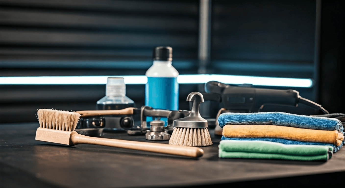 Auto detailing products laid out